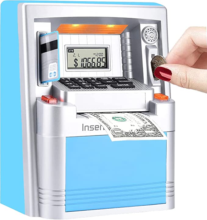 2023 Upgraded LED ATM Piggy Bank for Real Money for Kids with Debit Card, Digital Electronic Savings Safe Machine Box